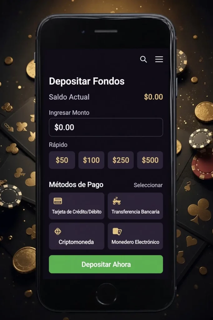 Página de depósitos en Alta Ficha desde el celular